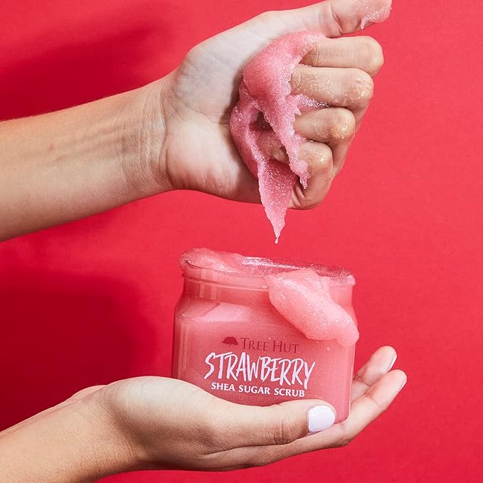 Tree Hut Strawberry Shea Sugar Scrub, Exfoliating, Hydrating & Moisturizing Body Scrub with Shea Butter & Nourishing Essential Oils, Smooth & Soften Skin, 18 oz