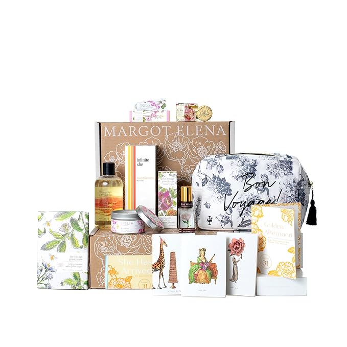 Margot Elena Summer Discovery Box, Bath and Beauty Gift Set for Women, Self Care Kit, Women’s Fragrances, Pampering Luxury Spa Body Care Package, and Essentials
