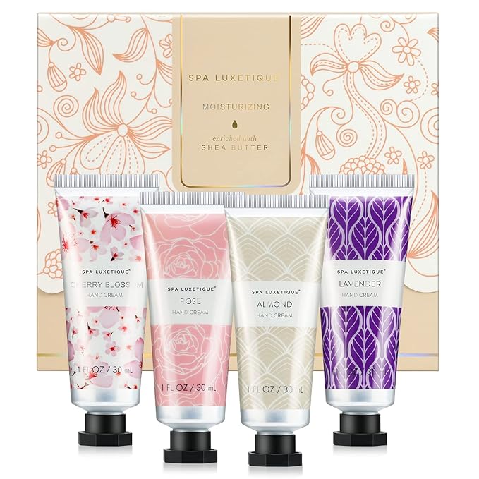 spa luxetique Hand Cream Set Pack of 4 Hand Cream Christmas Gift Set Enriched with Shea Butter and Glycerin for Dry Hands, Hydrating&Moisturing Travel Size Hand Cream, Gifts for Women, Birthday