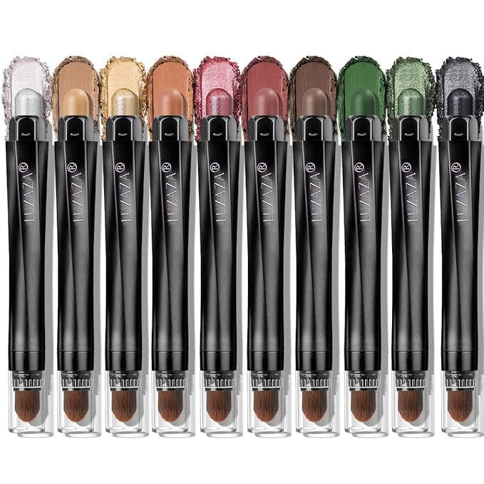 10PCS Eyeshadow Stick,Pro Longwear Cream Eye Shadow Brightener Pencil Crayon Makeup Sticks-Christmas Golden Night