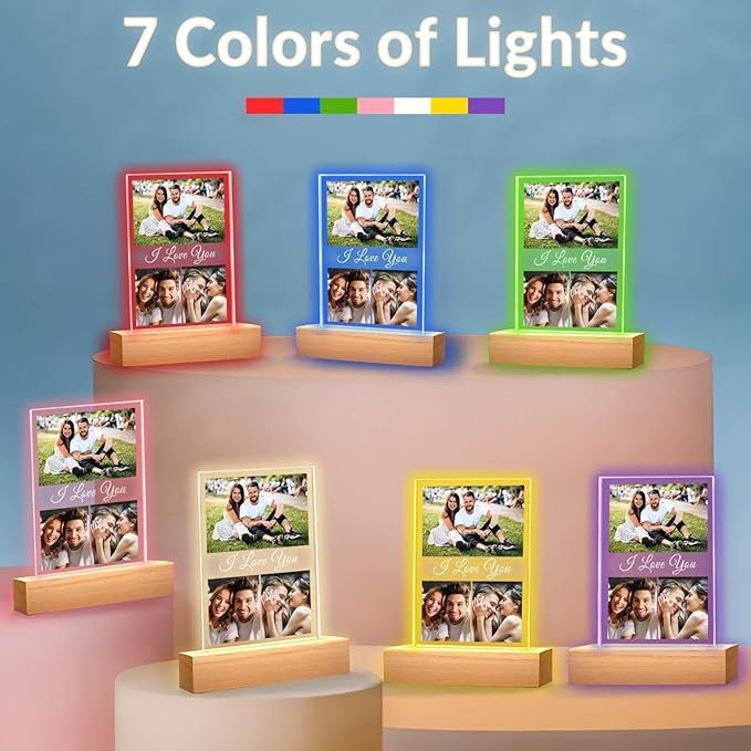 Personalized Anniversary Couple Gifts for Women & Men, Custom Picture Frames with Photo, Personalized Photo Frame with Night Light, Customized Christmas Birthday Gifts for Girlfriend Boyfriend