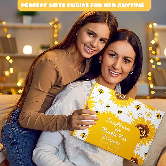 Sunflower Gift Baskets for Women, Sending Sunshine Unique Birthday Cheer Up Box Self Care Package, Get Well Soon Spa Gifts Set Box w/Blanket- Thinking of You Gift for Her, Girls, Women, Sister, Mom