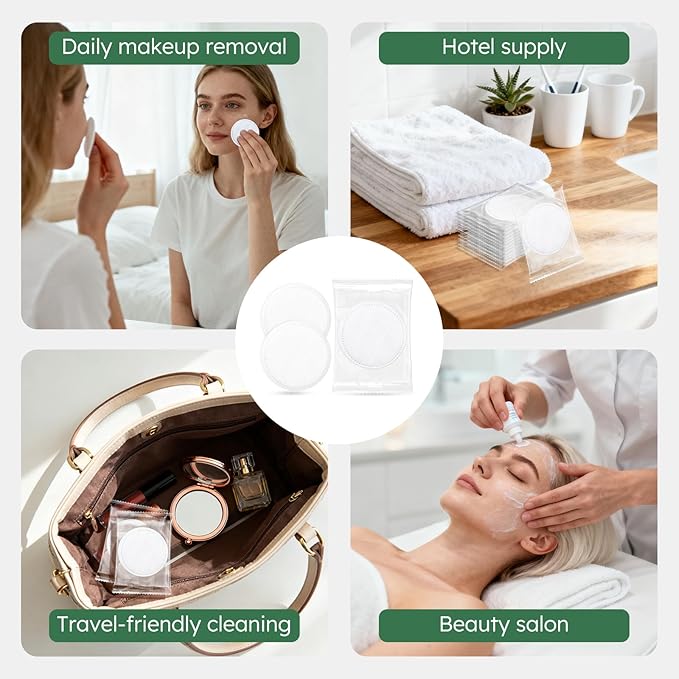 Individually Wrapped Cotton Rounds, Circular Cotton Pads, Individually Packaged, Easy to Carry, Suitable for Travel, Hotels, Business Trips, Camping (2 pcs/Set, 200 Set, in Total 400 pcs)