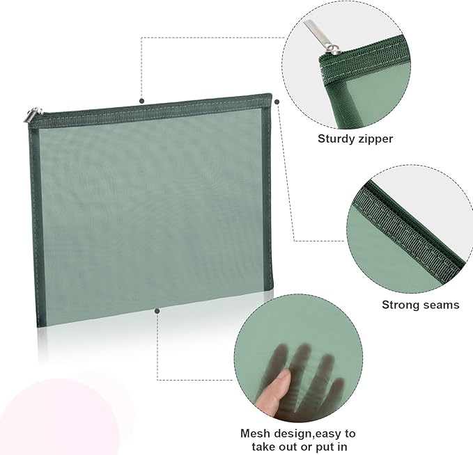 6 Pieces Mesh Makeup Bags Mesh Cosmetic Bag Portable Travel Organizing Zipper Pouch Toiletries Makeup Pouches for Home Office Travel Accessories