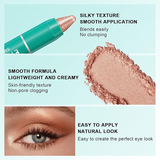8Pcs Eyeshadow Stick Eye Brightener Stick Eyeliner Pencil Cream Shimmer Glitter Smooth Women Girls Eye Shadow Sticks Hypoallergenic Highlighter Natural Waterproof Long Lasting (SET A 8PCS)