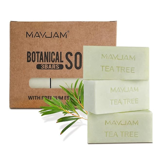MAYJAM Tea Tree Oil Soap Bar, Natural Botanical Tea Tree Bar Soap with Vitamin E, Pure Plant Oil Bath Soap for Body Face Fights Acne, Tinea, Ringworm, Skin Itch Irritation and Prevents Breakouts