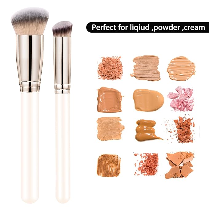 Makeup Brushes Dpolla Pro Foundation Brush and Flawless Concealer Brush Perfect for Any Look Premium Luxe Hair Contour Brush Perfect for Blending Liquid,Buffing,Cream,Sculpting,Mineral Makeup(White)