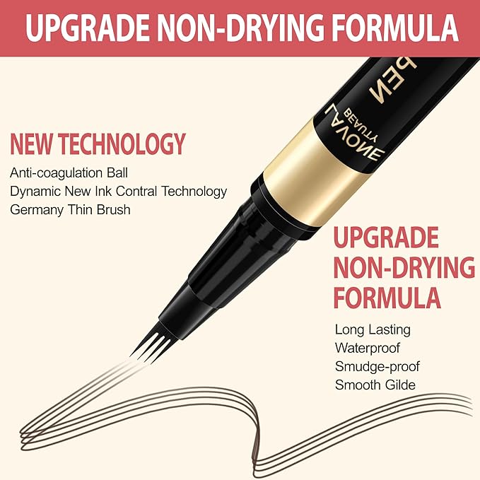 LAVONE Eyebrow Pen, 2-in-1 Eyebrow Pencils for Women with 4 Tip Microblading Eyebrow Pencil and Curved Precise Brow Pencil, Waterproof Eyebrow Pencil Create Full, Natural Hair-Like Brows, Black Brown
