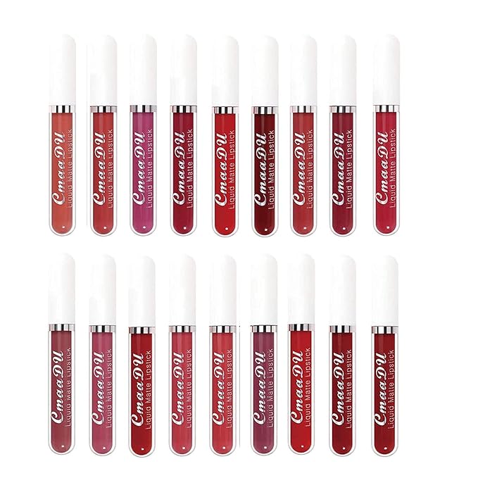 BONNIE CHOICE 18Pcs Matte Liquid Lipstick Set, Waterproof Long Lasting Non-Stick Cup Nude Lipstick Dark Red Lipstick for Women 24 Hour High Pigmented Lip Gloss Set Valentine's Day Gifts for Women