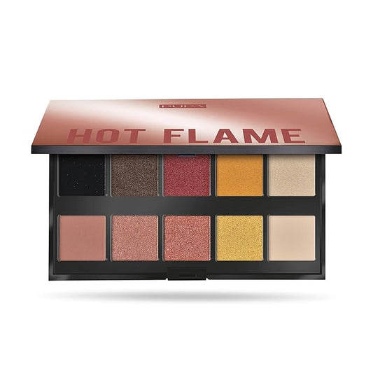PUPA Milano Make Up Stories Eyeshadow Palette 002 Hot Flame - 10-Shade Shadow Collection with Matte, Satin, and Metallic Color Options - High Pigment Formula - Soft, Blendable Texture - 0.63 oz