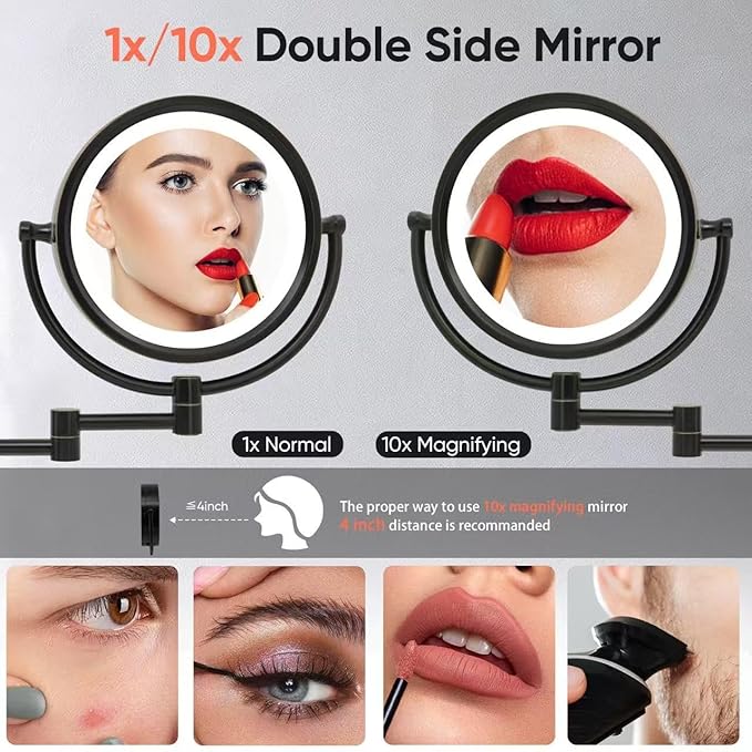 GURUN 8.5" Plug-in Magnifying Makeup Mirror with 3 Tones LED Lights Double Sided Vanity Mirror for Bathroom with 10X Magnification M1809DO (Oil-Rubbed Bronze/10X)