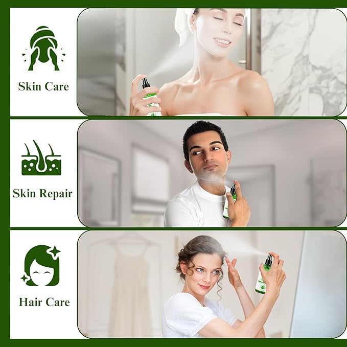 Aloe Vera Spray from Freshly Cut Pure Aloe, Aloe Vera for Skin& Hair, Aloe Vera Spray for Sunburn Relief, 6.93oz, Absorbs Rapidly, Infused wirh Cucumber Essence