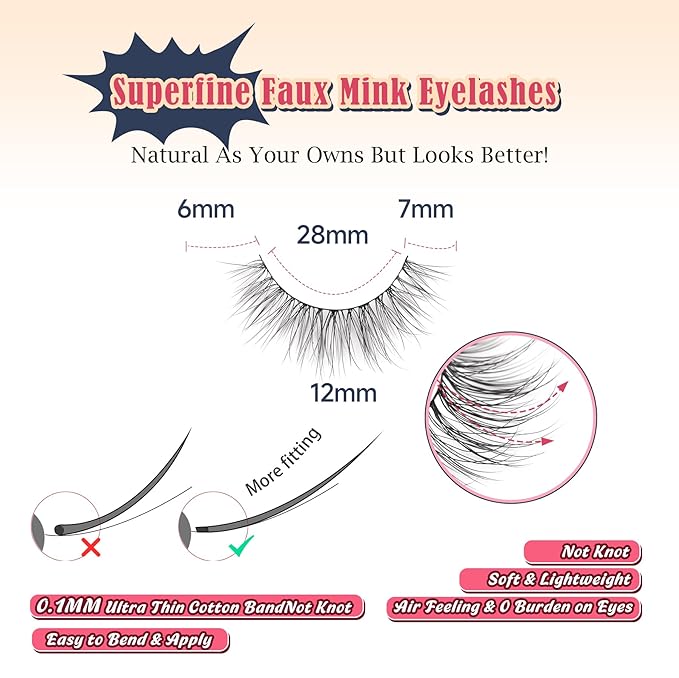 Lashes Natural Look 12MM False Eyelashes Wispy C Curl Short Eye Lashes False Lash Pack with Thin Cotton Band 3D Volume Fake Eyelashes 7 Pair Siligli
