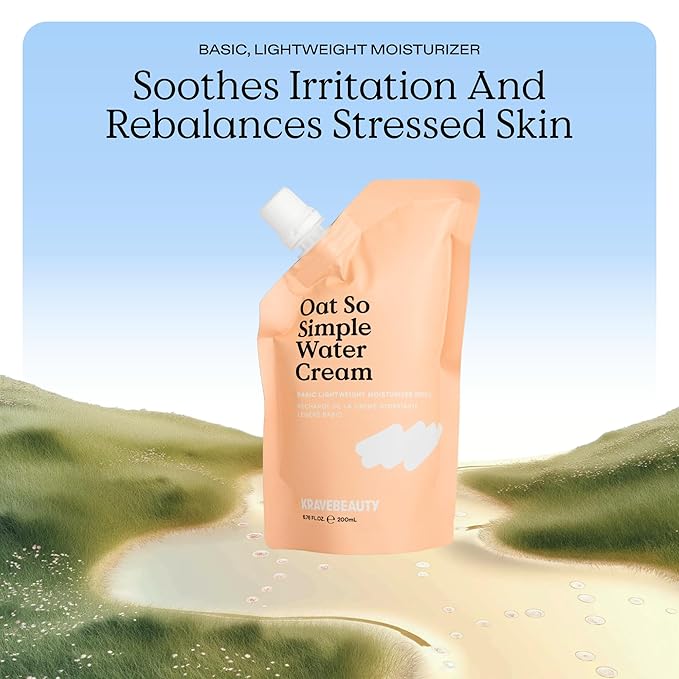 KraveBeauty Oat So Simple Water Cream Refill, Enriched With Oat & Squalane To Soothe & Lock In Moisture, Everyday Moisturizer, For All Skin Types, Vegan & Cruelty Free, 6.76 fl oz