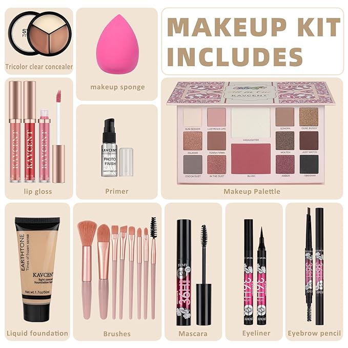 Makeup Set for Teens Makeup Kit for Women full Kit Foundation Eyeshadow Teenagers Makeup Gift Set for Teen Girls Women Christmas Makeup Kits for Teen 14-16
