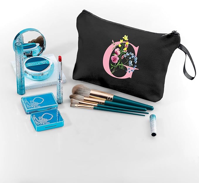 SEAMOON Women Birthday Unique Initial Funny Gifts for Teenage Girl Sister Friends Bridesmaid Personalized Travel Make up Cosmetic Bag with Mirror Valentines Mothers Day Christmas Graduation G