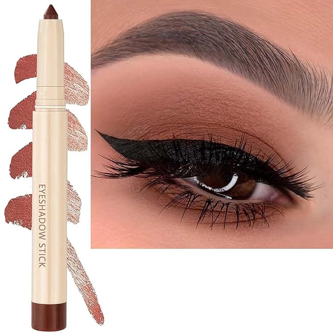 Brown Matte Eyeshadow Pencil, Waterproof Long Lasting Eye Shadow, High Pigment Hypoallergenic Highlighter Stick - Create Multi-Dimensional Eyes Look (17# Cocoa Matte)