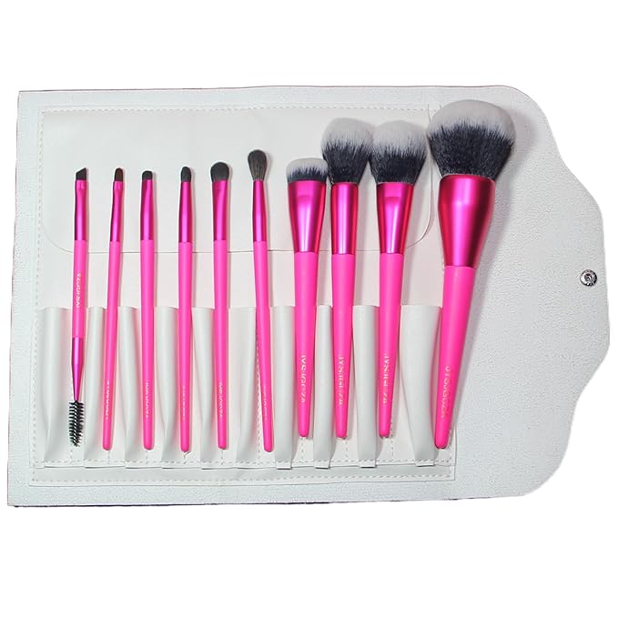 Professional Makeup Brush Set with Includes Brushes for Contouring, Highlighting, Eyeshadow, Foundation & More. 10 Pcs Makeup Brushes with Paired with makeup bag （Rose red color）