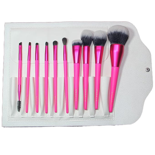 Professional Makeup Brush Set with Includes Brushes for Contouring, Highlighting, Eyeshadow, Foundation & More. 10 Pcs Makeup Brushes with Paired with makeup bag （Rose red color）
