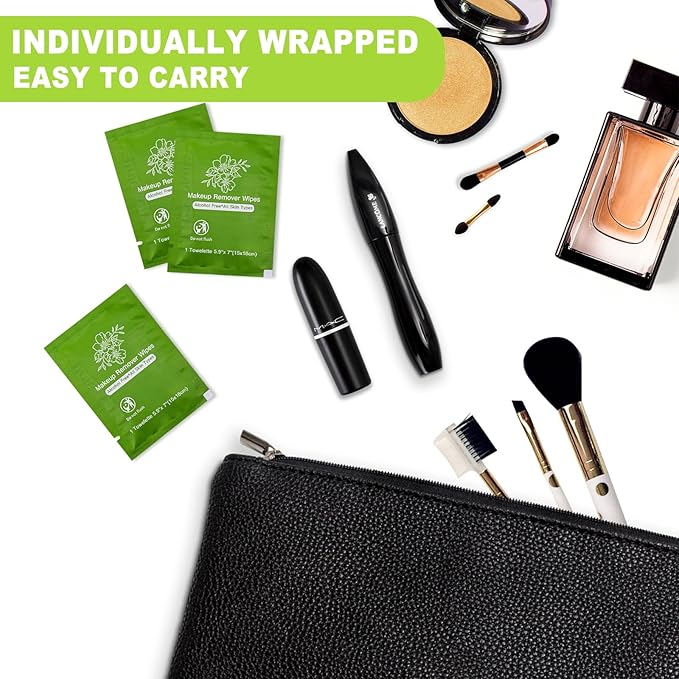 Makeup Remover Wipes Bulk Individually Wrapped,Travel Makeup Wipes Individual Makeup Remover Wipes Bulk Gentle Cleansing Makeup Remover Wipes for Face Cleansing Mascara Lipstick Travel (50, Aloe Vera)