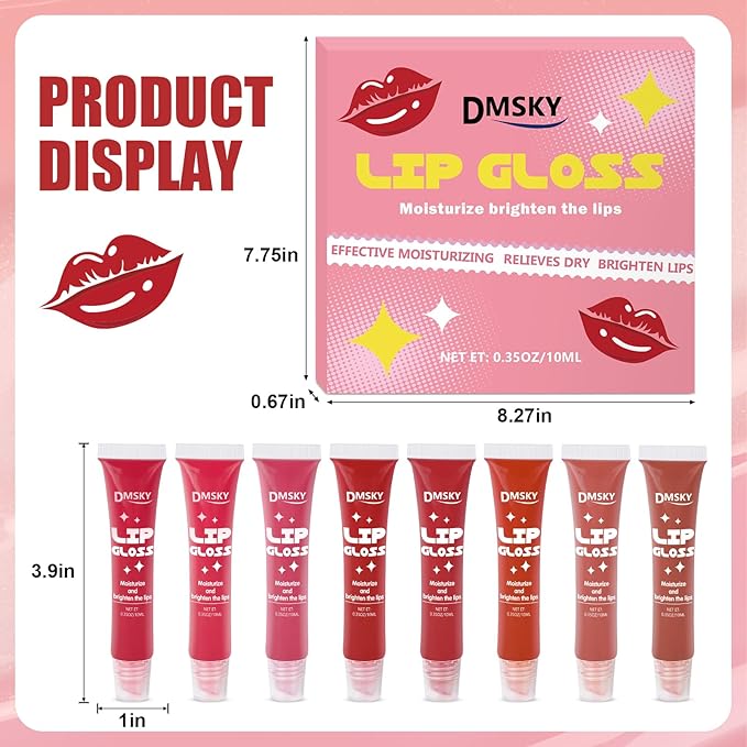 Dmsky 24 Pack Lip Gloss Set, 12 Colors Lip Oil for Dry Cracked Lips, Moisturizing Lip Balm Infused with Vitamin E for a Sheer Tint Of Color