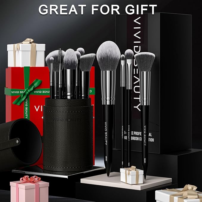 Makeup Brushes, 18 pcs Pro Deluxe Make up Brush Set with Travel holder, Premium Powder Foundation Blending Concealer Blush Eyeshadow Face and Eye Make up Brushes kit with labels for Beginner(Black)