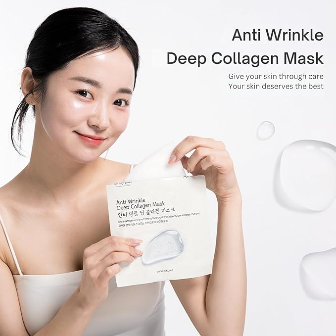 AntiWrinkle Deep Collagen Hydrogel Korean Face Mask 3 EA, Ultimate Hydration, Glowing Skin, Made in Korea