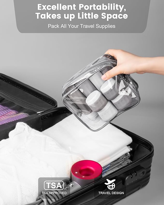 Travel Bottles for Toiletries 8 Pack, Travel Size Toiletries, Tsa Approved Travel Size Containers 3oz, with Travel Essentials Clear Bag, Leak Proof Silicone Squeezable Creams Jars