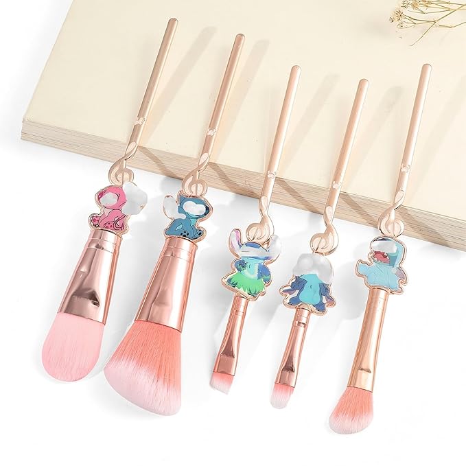 Cute Cartoon Girl-Themed 5-Piece Makeup Brush Set – Premium Synthetic Bristles for Foundation, Blending, Face Powder, Blush, Concealer & Eye Shadow