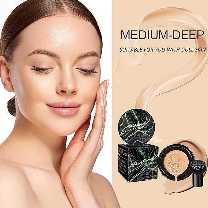 Mushroom Head Air Cushion CC Cream Foundation Full Coverage Moisturizing Oil Control Waterproof Long-Lasting Even Skin Tone Natural Cream Foundation for Mature Skin (Buff Beige)