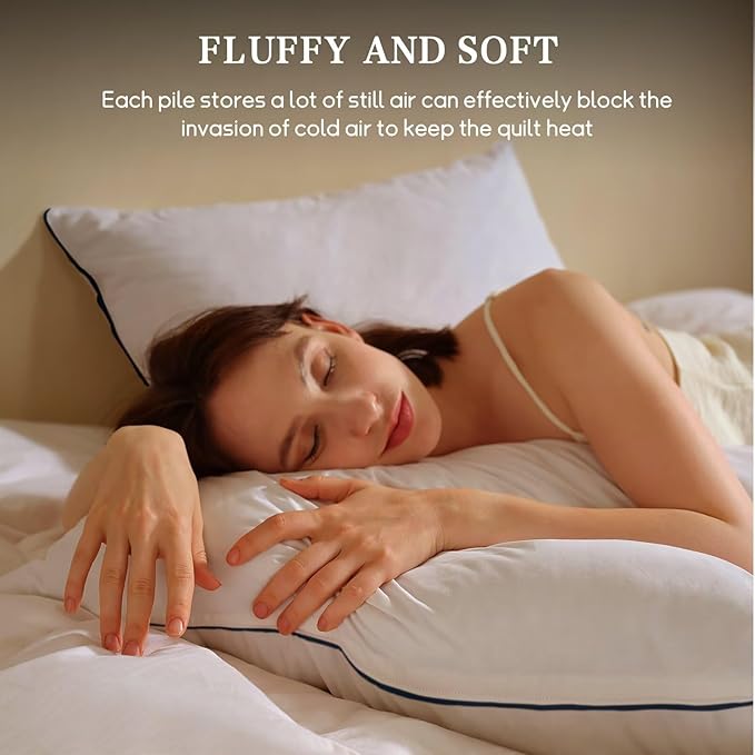 BHZ Goose Down Feather Pillows Standard Size Set of 4 Pack, Luxury Hotel Alternative Collection Bed Pillow for Sleeping Firm Soft Support for Side & Back Sleepers, White