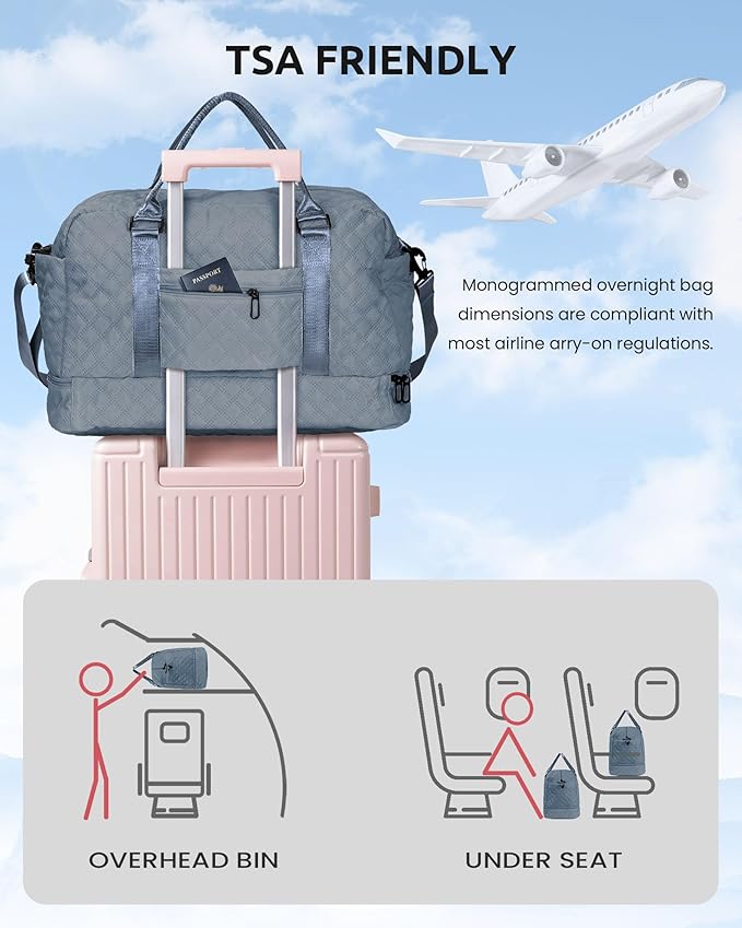 Initial Gifts, Personalized Weekender Bag with Shoulder Strap, Monogram Overnight Bag for Women Wet Pocket, Letter Travel Bag with Makeup Bag Gifts for Family Birthday Gifts (Letter Z)