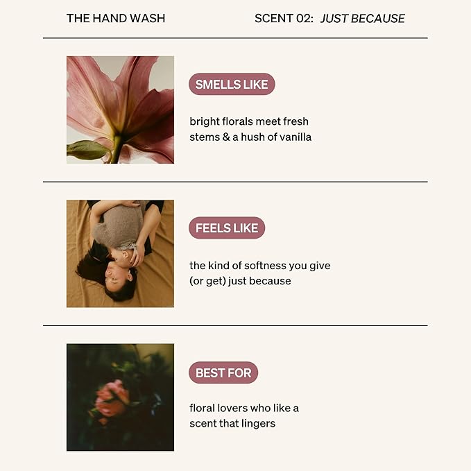 Loved01 Hand Wash, Just Because Liquid Hand Soap, Gentle & Hydrating, Cruelty-Free, Formulated with Nourishing Oils & Soft Floral Scent, 15 oz