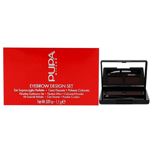 Pupa Milano Eyebrow Design Set - Essentials For Brow Grooming, Sculpting, and Shaping - Professional Tweezers, Angled Brush and Comb, Powder, Wax - Dermatologist Tested - 003 Dark Brown - 0.039 oz