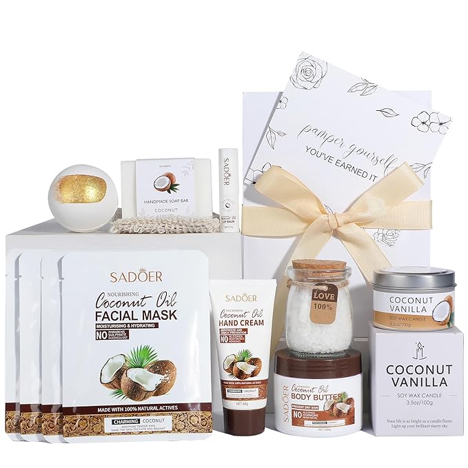 Coconut Spa Gifts for Women Birthday Self Care Kit Christmas Gifts Basket Thank You Relaxing Bath Sets for Moms Friends Co-worker Daughter Girlfriend Grandma Sister Teacher Daughter-in-Law