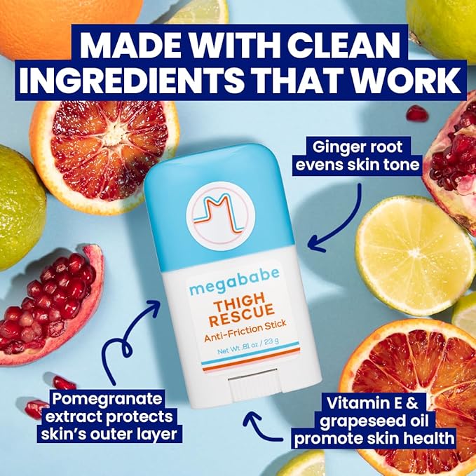 Megababe Thigh Rescue Anti-Chafe Stick Mini | Travel size, great for on-the-go | Prevents skin chafe & irritation | Thighs, arms, bra-lines & more