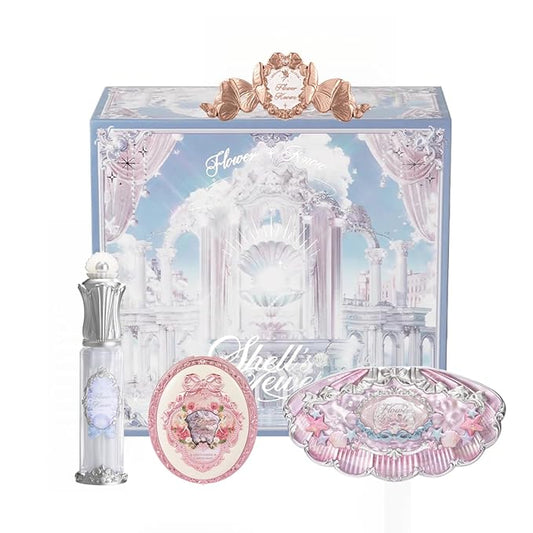 Flower Knows Tide & Twilight Treasures 5 Pack Makeup Gift Set,Lip Glaze*1+Blush*1+Eyeshadow*1+Hair Clip*1+Gift Box*1,Perfect Makeup Gift for Girls & Women