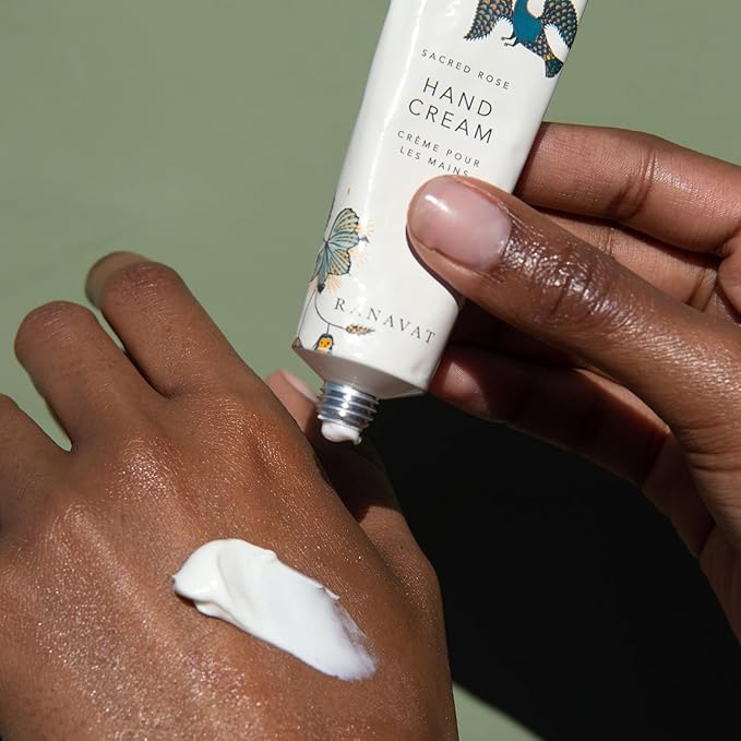 RANAVAT Restoring Hand Cream - Daily Hand Lotion for Dry Hands with Damask Rose - Non Greasy Hand Lotion for Everyday Dryness - Hydrates with Almond Oil & Vitamin E (1.7 oz)