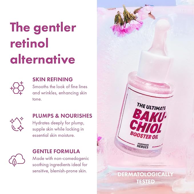 Handmade Heroes 2% Bakuchiol Oil Lifting and Firming Oil for Guasha Neck, and Décolleté, All Natural Retinol Alternative For Radiant and Line Smoothing 0.75oz