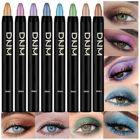 8Pcs Cream Eye Shadow Brightener Sticks Set for Eyes, Desert Mocha Beige Gold Light Purple Pink Sky Dazzling Blue Geen, Halloween Makeup, Matte Shimmer Eye Shadow Pencil Pen Crayon Waterproof 02