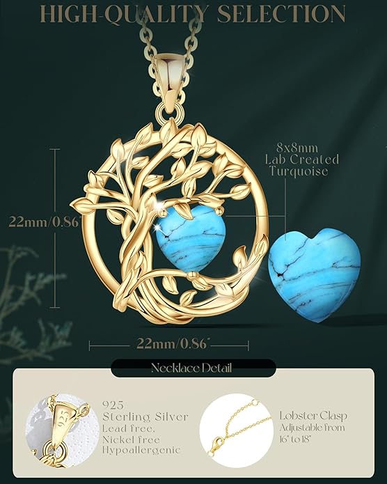 FANCIME Tree of life Birthstone necklace Sterling Silver Pendant Birthstone Necklace Gemstone Anniversary Birthday Jewelry Christmas Gifts for Mom Her Wife