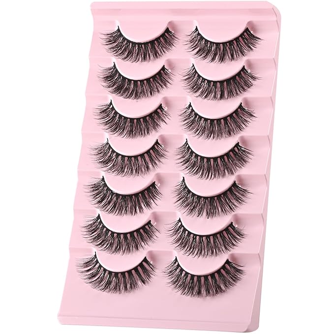 FARRED Cat Eye Lashes Natural Fake Eyelashes Short Wispy Lash Strips Volume Eyelash Cateye Medium Length False Lashes Natural Looking Full Short Strip Pestañas Set for Beginners