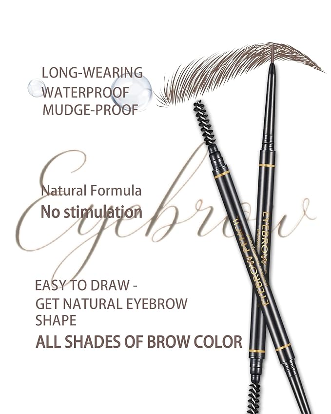 Dark Brown Eye Brow Pencils for Women, 6Pcs Waterproof Eyebrow Pencil, 1.5mm Micro-Fine Tip & Spiral Brush with Brow Razors Perfect for Creating a Natural and Delicate Eyebrow Look Makeup