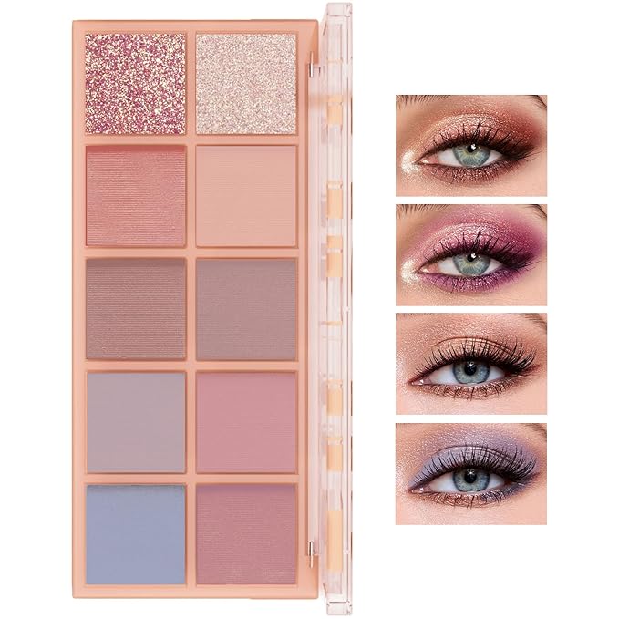 10 Colors Makeup Naked Eyeshadow Palette,Nude Matte Shimmer Eyeshadow Palette,Natural Glitter Pigment Eye Shadow Pallete Set Long Lasting & Waterproof Smokey Eye Professional Beauty Makeup Kit #8