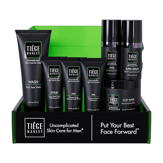 Tiege Hanley Men’s Skin Care Set, Revitalization Routine (System Level 4) – Face Wash, Scrub, Moisturizer, Eye Cream, Serum & Clay Mask for Tired, Dull Skin & Rejuvenation