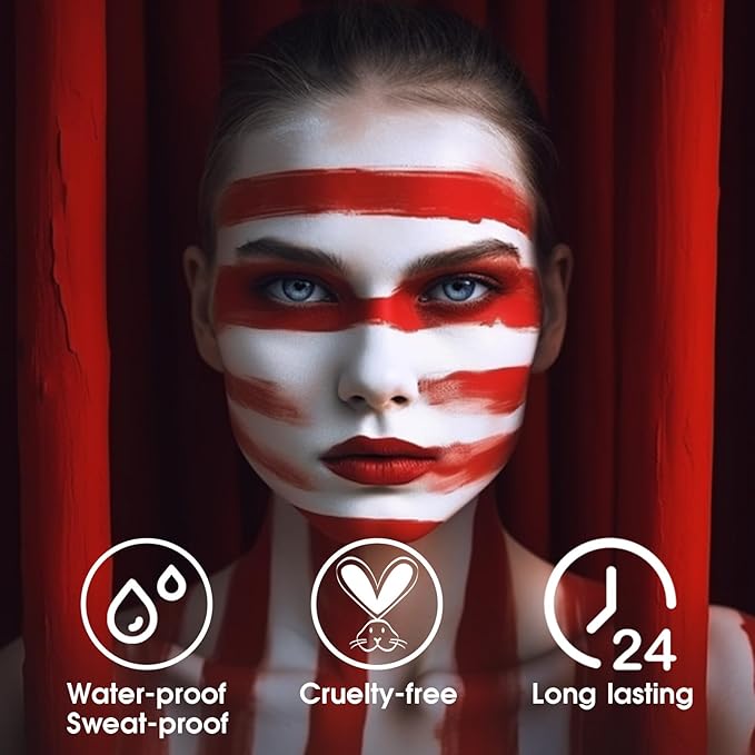 BADCOLOR Red Face Body Paint Eye Black Stick, Cream Blendable Face Painting Sticks for Sports Softball Football Baseball, Facepaint for Halloween Clown Joker Devil Cosplay Costume Parties Events
