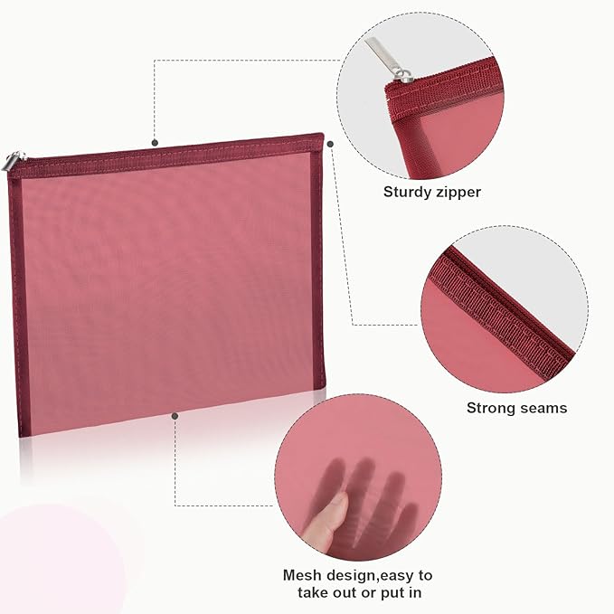 6 Pieces Mesh Makeup Bags Mesh Cosmetic Bag Portable Travel Organizing Zipper Pouch Toiletries Makeup Pouches for Home Office Travel Accessories