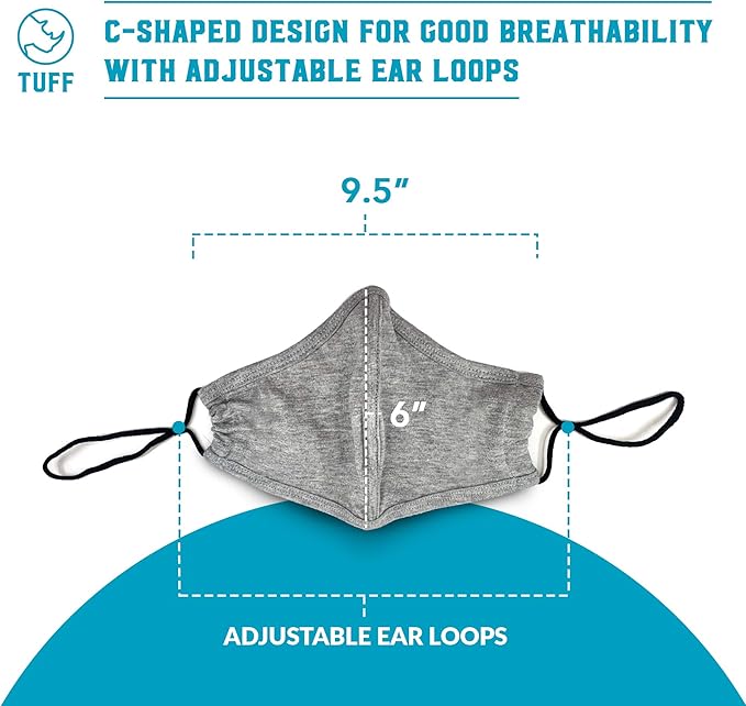 TUFF Face Mask Adult XL Large Size 3 Pack- C Shaped Design Making Breathing Easier