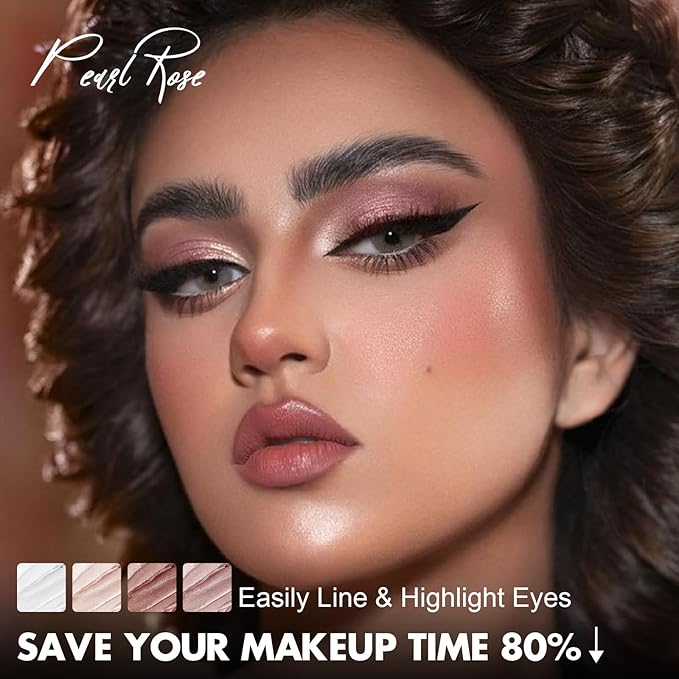 FOCALLURE 4PCS Cream Eyeshadow Stick Sets,Highlighter Eye Shadow Pencil with Crease-proof Formula,Long Lasting Waterproof Eyes Makeup,Pearl Rose