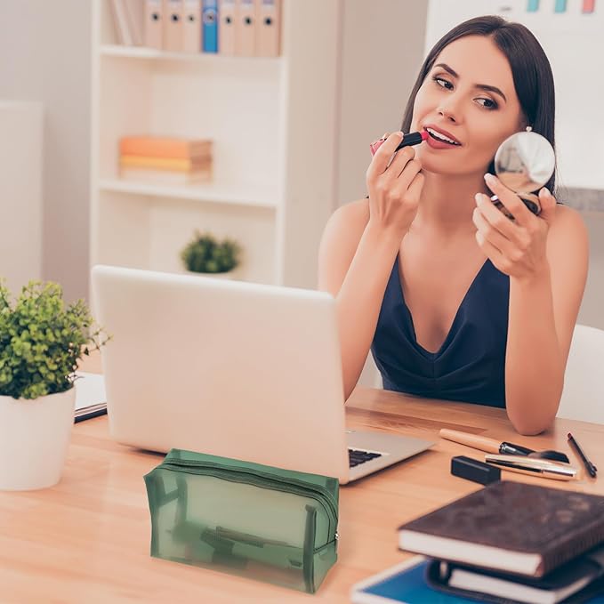 6 Pieces Mesh Makeup Bags Mesh Cosmetic Bag Portable Travel Organizing Zipper Pouch Toiletries Makeup Pouches for Home Office Travel Accessories